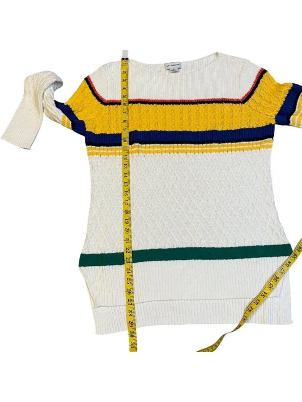 Vintage Liz Claiborne Women's XL Sweater Striped Cable Knit Preppy Chunky 90s